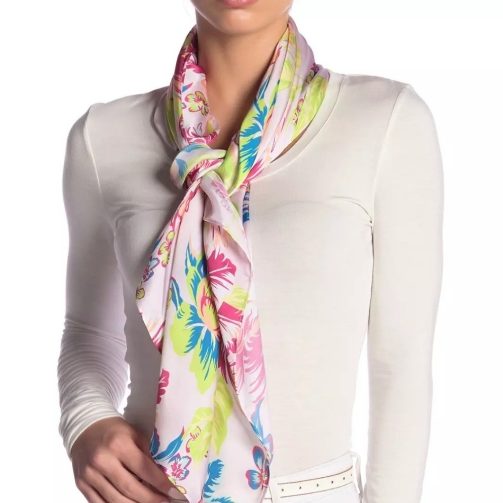 Free Press Hyper Bright Floral Satin Woven Scarf